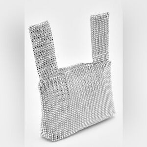 Boohoo RHINESTONE SILVER MESH GRAB BAG NWT
